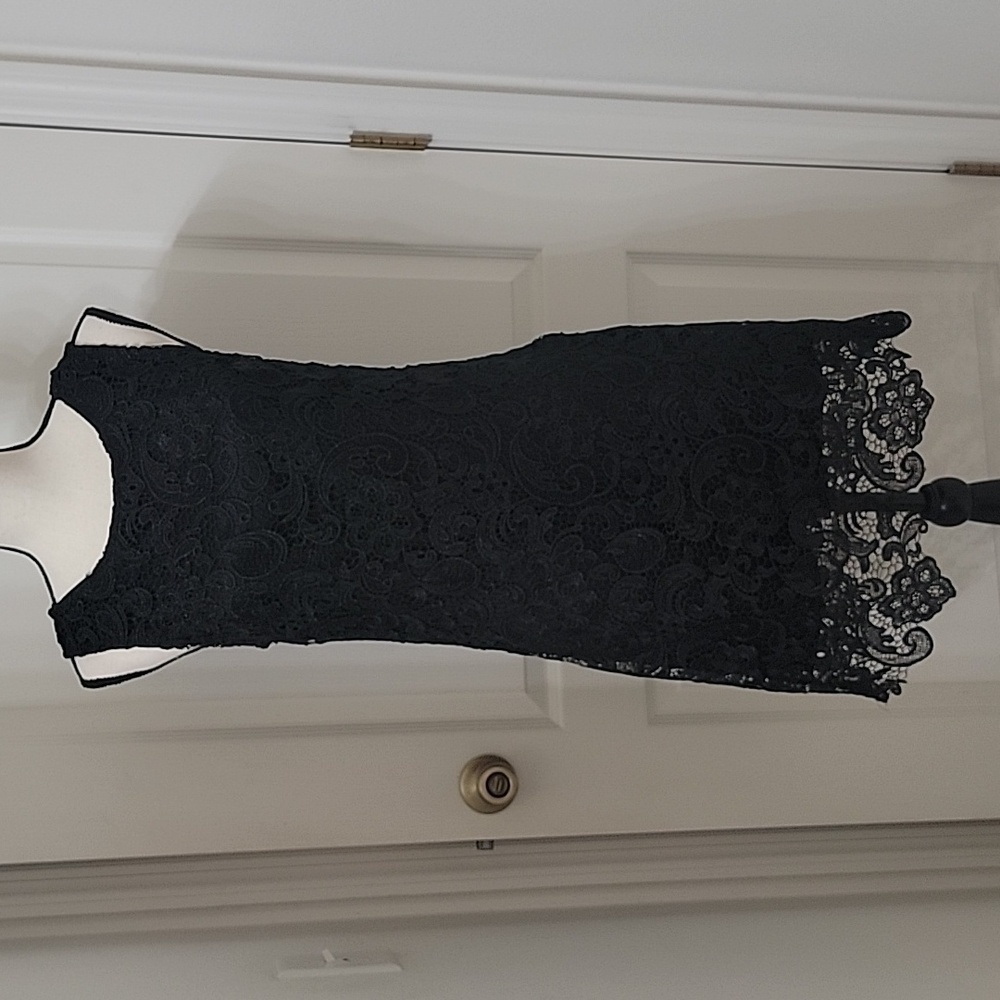 Annabella Size M Black Crochet Lace Sleeveless Cocktail Dress